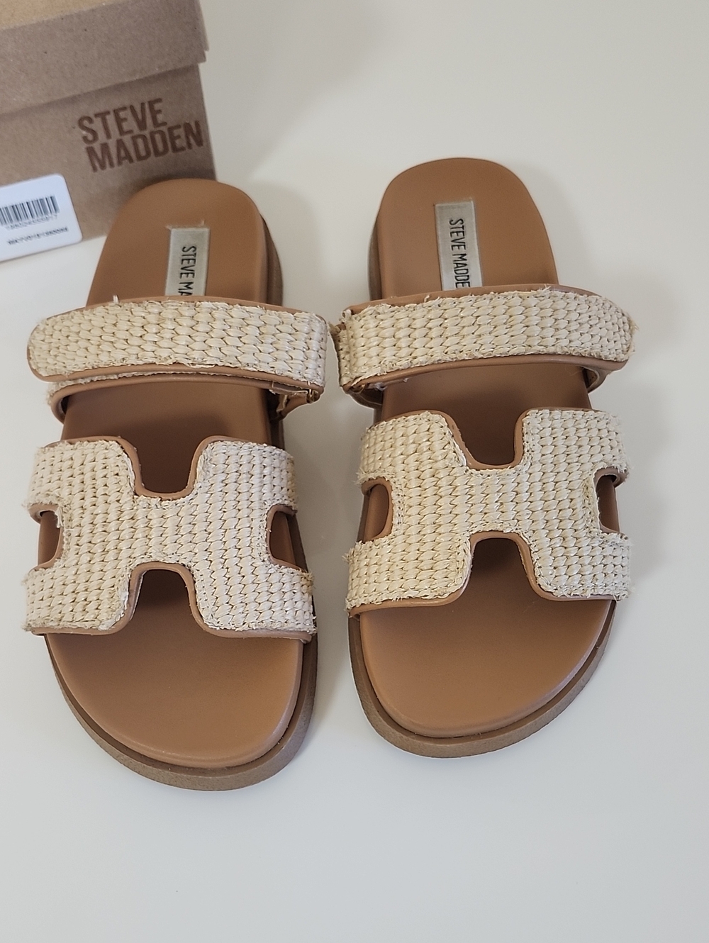 Steve Madden Mayven Natural Raffia Woven Slide Sandals